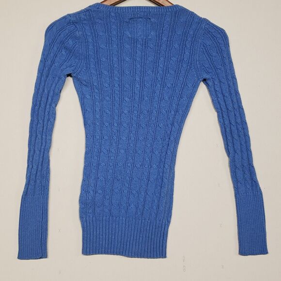 American Eagle Outfitters Sweater Womens S Y2K Cable Knit V Neck Vintage Blue - Picture 2 of 7
